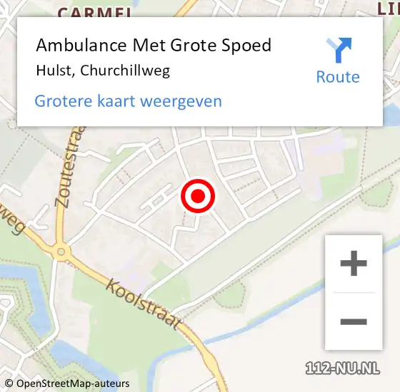 Locatie op kaart van de 112 melding: Ambulance Met Grote Spoed Naar Hulst, Churchillweg op 5 februari 2017 18:19