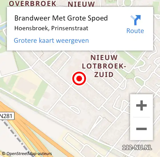 Locatie op kaart van de 112 melding: Brandweer Met Grote Spoed Naar Hoensbroek, Prinsenstraat op 5 februari 2017 19:22