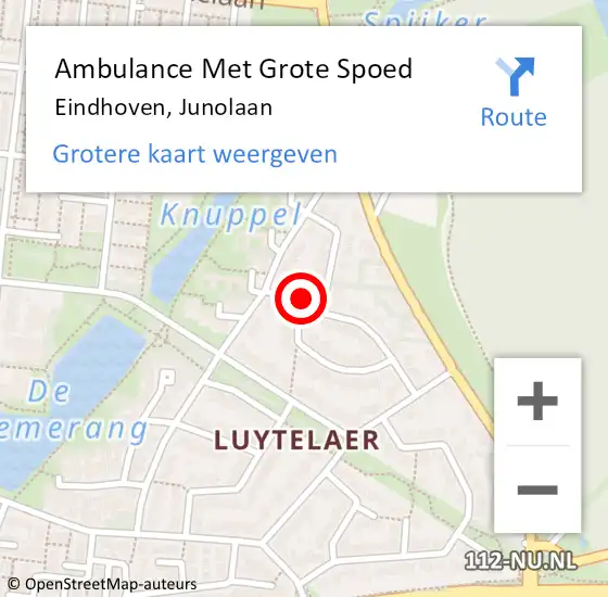 Locatie op kaart van de 112 melding: Ambulance Met Grote Spoed Naar Eindhoven, Junolaan op 5 februari 2017 21:01