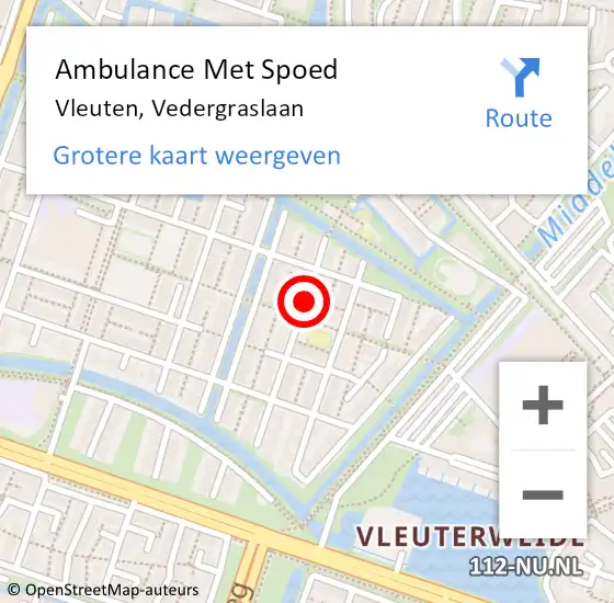 Locatie op kaart van de 112 melding: Ambulance Met Spoed Naar Vleuten, Vedergraslaan op 5 februari 2017 22:11