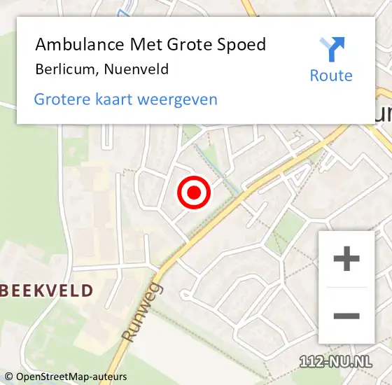 Locatie op kaart van de 112 melding: Ambulance Met Grote Spoed Naar Berlicum, Nuenveld op 5 februari 2017 22:28