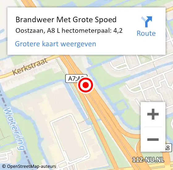 Locatie op kaart van de 112 melding: Brandweer Met Grote Spoed Naar Oostzaan, A8 L hectometerpaal: 4,2 op 6 februari 2017 06:50