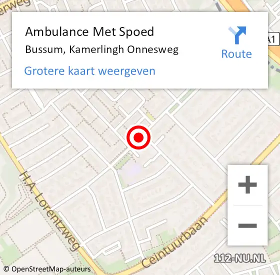 Locatie op kaart van de 112 melding: Ambulance Met Spoed Naar Bussum, Kamerlingh Onnesweg op 10 januari 2014 08:53