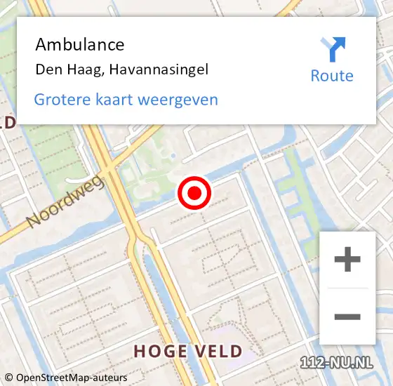 Locatie op kaart van de 112 melding: Ambulance Den Haag, Havannasingel op 6 februari 2017 08:18
