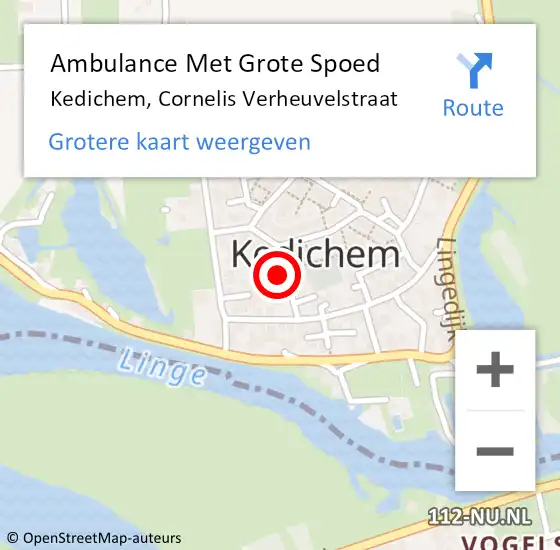 Locatie op kaart van de 112 melding: Ambulance Met Grote Spoed Naar Kedichem, Cornelis Verheuvelstraat op 6 februari 2017 08:28