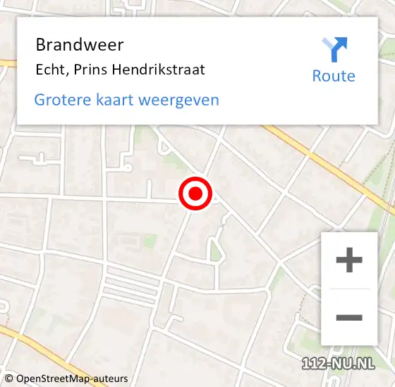 Locatie op kaart van de 112 melding: Brandweer Echt, Prins Hendrikstraat op 6 februari 2017 08:57