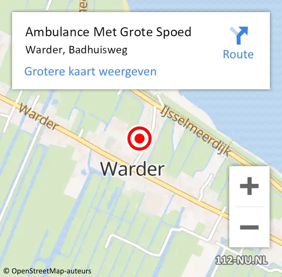 Locatie op kaart van de 112 melding: Ambulance Met Grote Spoed Naar Warder, Badhuisweg op 6 februari 2017 12:02