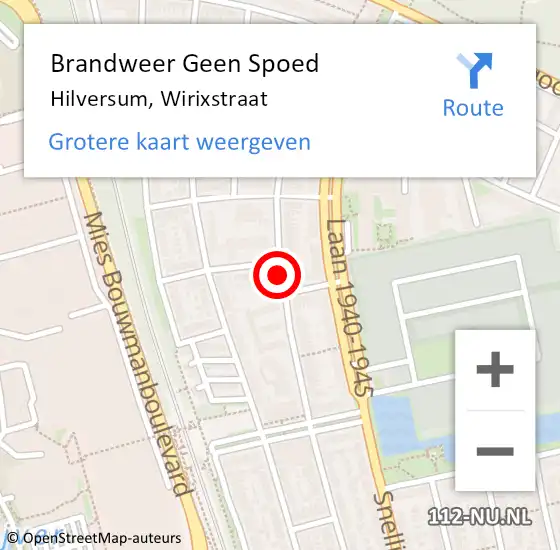 Locatie op kaart van de 112 melding: Brandweer Geen Spoed Naar Hilversum, Wirixstraat op 6 februari 2017 12:18