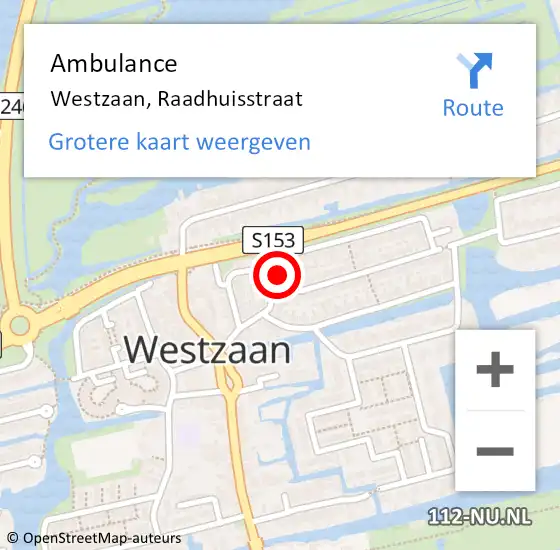 Locatie op kaart van de 112 melding: Ambulance Westzaan, Raadhuisstraat op 6 februari 2017 12:21