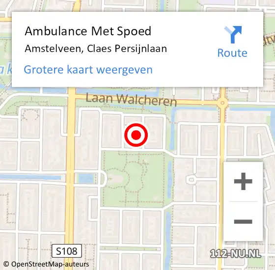 Locatie op kaart van de 112 melding: Ambulance Met Spoed Naar Amstelveen, Claes Persijnlaan op 6 februari 2017 12:42