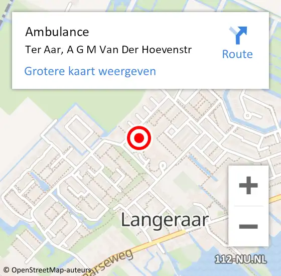 Locatie op kaart van de 112 melding: Ambulance Ter Aar, A G M Van Der Hoevenstr op 6 februari 2017 13:01