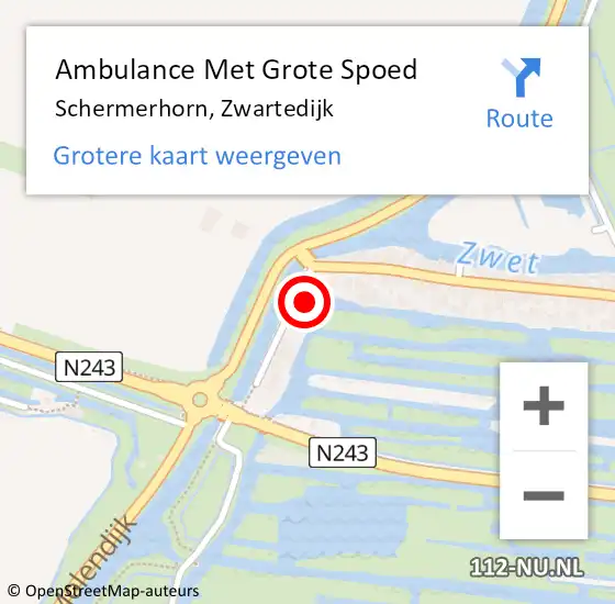 Locatie op kaart van de 112 melding: Ambulance Met Grote Spoed Naar Schermerhorn, Zwartedijk op 6 februari 2017 13:02