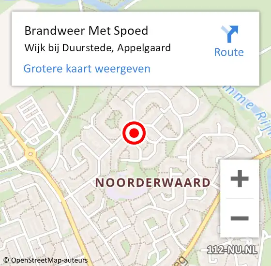 Locatie op kaart van de 112 melding: Brandweer Met Spoed Naar Wijk bij Duurstede, Appelgaard op 6 februari 2017 13:18