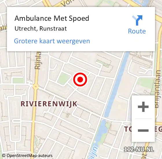 Locatie op kaart van de 112 melding: Ambulance Met Spoed Naar Utrecht, Runstraat op 6 februari 2017 14:29