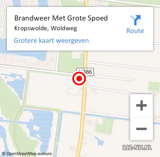 Locatie op kaart van de 112 melding: Brandweer Met Grote Spoed Naar Kropswolde, Woldweg op 6 februari 2017 19:41