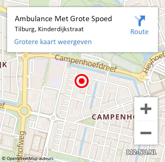 Locatie op kaart van de 112 melding: Ambulance Met Grote Spoed Naar Tilburg, Kinderdijkstraat op 6 februari 2017 20:17