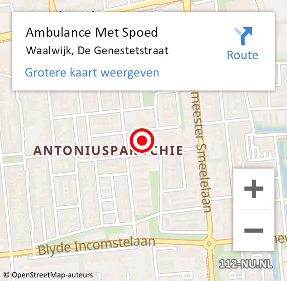 Locatie op kaart van de 112 melding: Ambulance Met Spoed Naar Waalwijk, De Genestetstraat op 6 februari 2017 20:54