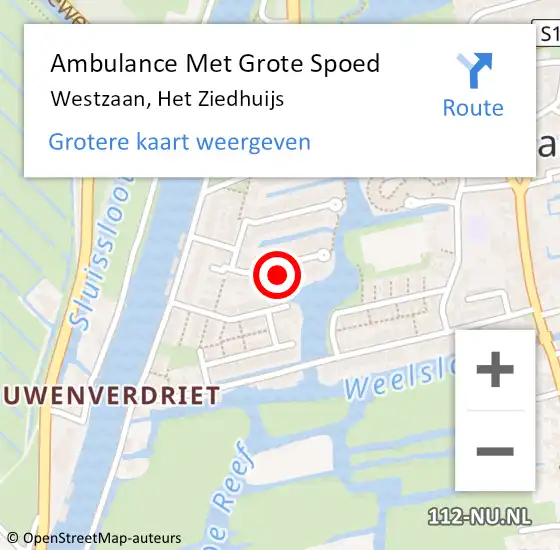 Locatie op kaart van de 112 melding: Ambulance Met Grote Spoed Naar Westzaan, Het Ziedhuijs op 6 februari 2017 21:05