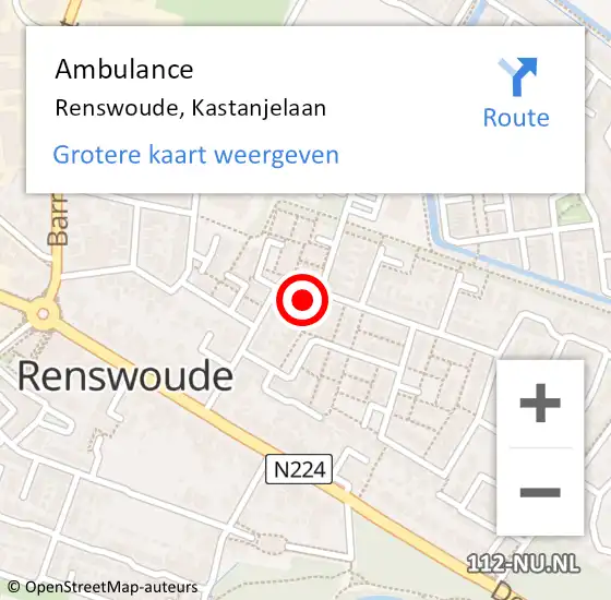 Locatie op kaart van de 112 melding: Ambulance Renswoude, Kastanjelaan op 6 februari 2017 21:09