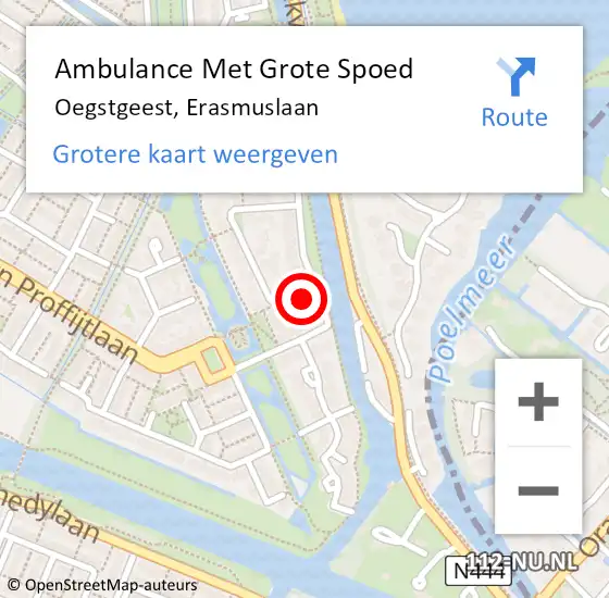 Locatie op kaart van de 112 melding: Ambulance Met Grote Spoed Naar Oegstgeest, Erasmuslaan op 6 februari 2017 22:03