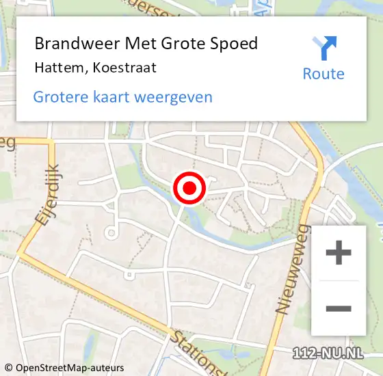 Locatie op kaart van de 112 melding: Brandweer Met Grote Spoed Naar Hattem, Koestraat op 6 februari 2017 23:51