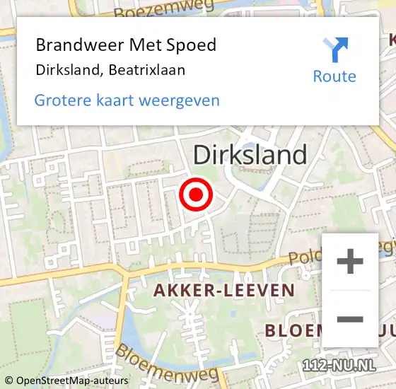 Locatie op kaart van de 112 melding: Brandweer Met Spoed Naar Dirksland, Beatrixlaan op 6 februari 2017 23:53