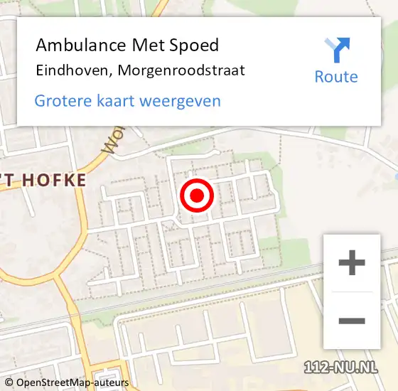 Locatie op kaart van de 112 melding: Ambulance Met Spoed Naar Eindhoven, Morgenroodstraat op 6 februari 2017 23:53