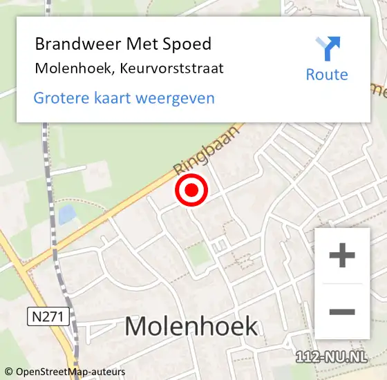 Locatie op kaart van de 112 melding: Brandweer Met Spoed Naar Molenhoek, Keurvorststraat op 7 februari 2017 01:44