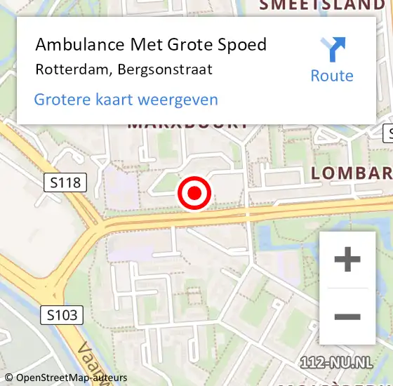 Locatie op kaart van de 112 melding: Ambulance Met Grote Spoed Naar Rotterdam, Bergsonstraat op 7 februari 2017 05:07