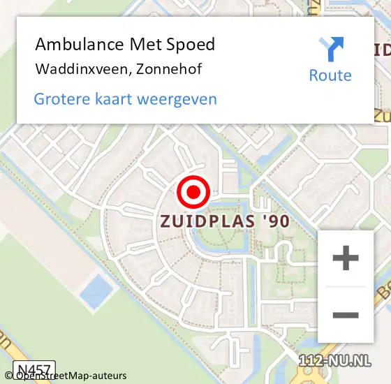 Locatie op kaart van de 112 melding: Ambulance Met Spoed Naar Waddinxveen, Zonnehof op 7 februari 2017 07:32