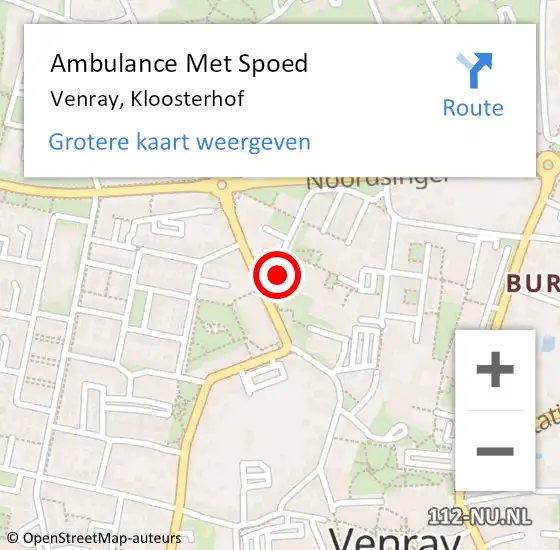 Locatie op kaart van de 112 melding: Ambulance Met Spoed Naar Venray, Kloosterhof op 7 februari 2017 10:33