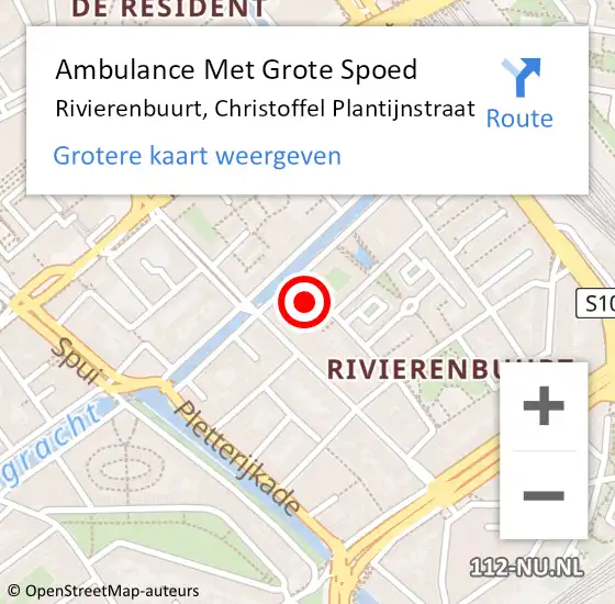 Locatie op kaart van de 112 melding: Ambulance Met Grote Spoed Naar Rivierenbuurt, Christoffel Plantijnstr op 10 januari 2014 10:54