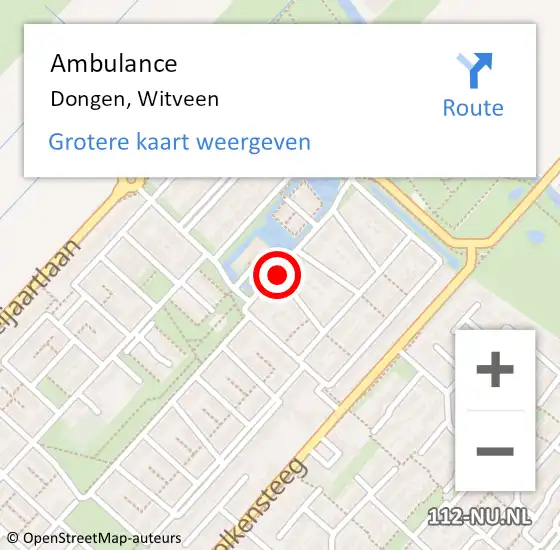 Locatie op kaart van de 112 melding: Ambulance Dongen, Witveen op 7 februari 2017 11:54