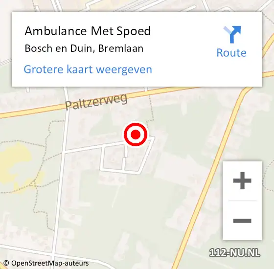 Locatie op kaart van de 112 melding: Ambulance Met Spoed Naar Bosch en Duin, Bremlaan op 7 februari 2017 13:06