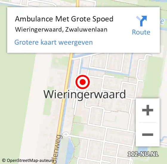 Locatie op kaart van de 112 melding: Ambulance Met Grote Spoed Naar Wieringerwaard, Zwaluwenlaan op 7 februari 2017 15:38