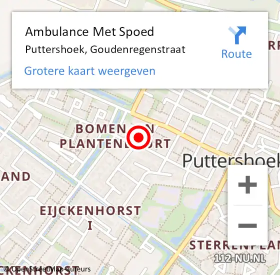 Locatie op kaart van de 112 melding: Ambulance Met Spoed Naar Puttershoek, Goudenregenstraat op 7 februari 2017 16:24