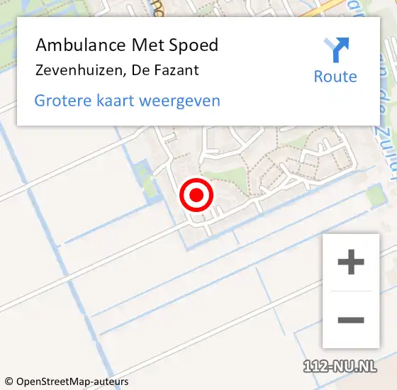 Locatie op kaart van de 112 melding: Ambulance Met Spoed Naar Zevenhuizen, De Fazant op 7 februari 2017 16:35