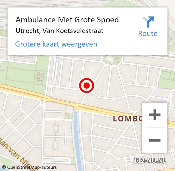 Locatie op kaart van de 112 melding: Ambulance Met Grote Spoed Naar Utrecht, Van Koetsveldstraat op 7 februari 2017 17:30