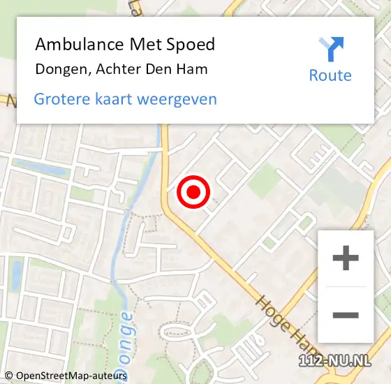 Locatie op kaart van de 112 melding: Ambulance Met Spoed Naar Dongen, Achter Den Ham op 7 februari 2017 23:40