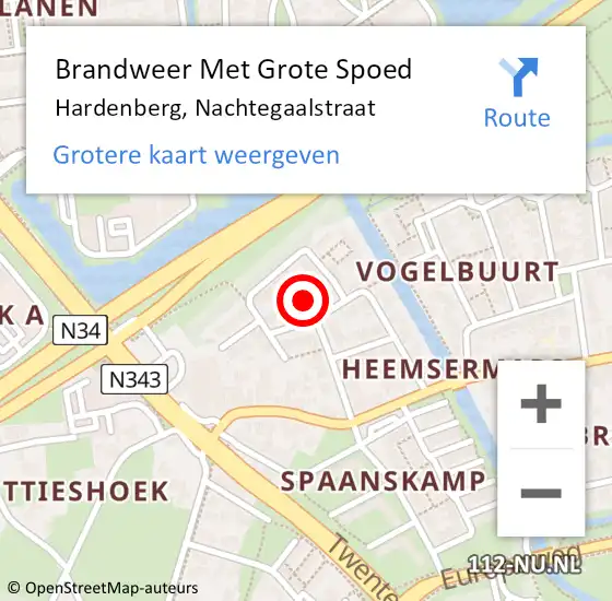 Locatie op kaart van de 112 melding: Brandweer Met Grote Spoed Naar Hardenberg, Nachtegaalstraat op 18 september 2013 21:44