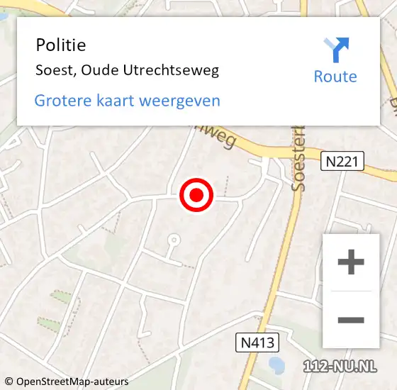 Locatie op kaart van de 112 melding: Politie Soest, Oude Utrechtseweg op 8 februari 2017 08:42