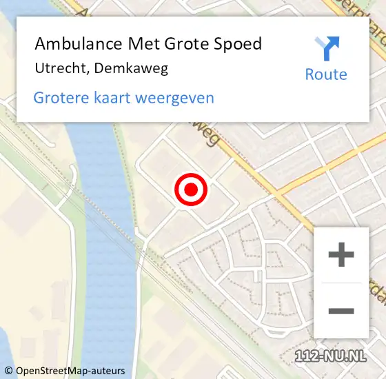 Locatie op kaart van de 112 melding: Ambulance Met Grote Spoed Naar Utrecht, Demkaweg op 8 februari 2017 08:53