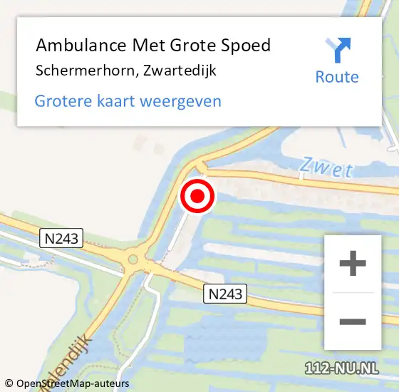 Locatie op kaart van de 112 melding: Ambulance Met Grote Spoed Naar Schermerhorn, Zwartedijk op 8 februari 2017 09:06