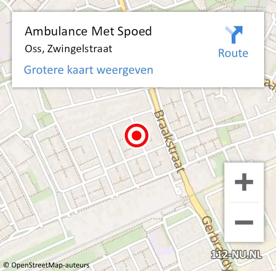 Locatie op kaart van de 112 melding: Ambulance Met Spoed Naar Oss, Zwingelstraat op 8 februari 2017 09:51