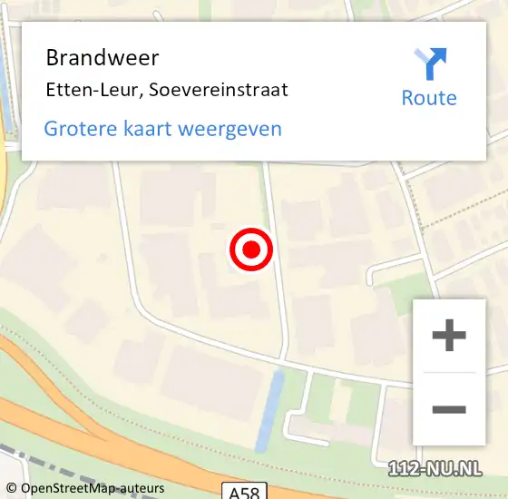 Locatie op kaart van de 112 melding: Brandweer Etten-Leur, Soevereinstraat op 8 februari 2017 10:20