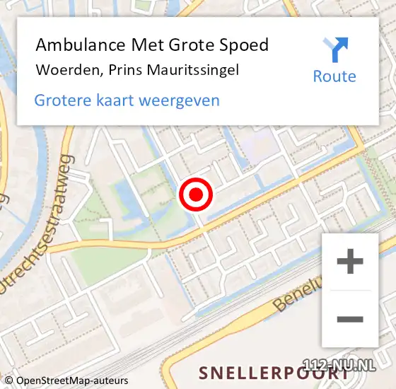 Locatie op kaart van de 112 melding: Ambulance Met Grote Spoed Naar Woerden, Prins Mauritssingel op 8 februari 2017 13:12