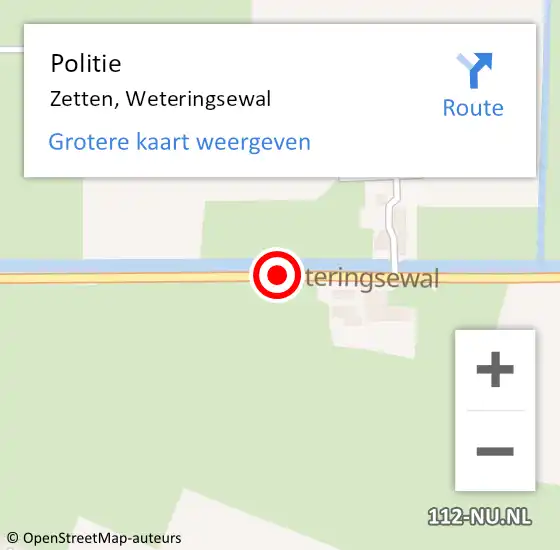 Locatie op kaart van de 112 melding: Politie Zetten, Weteringsewal op 10 januari 2014 12:52