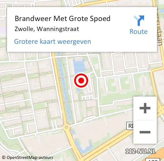 Locatie op kaart van de 112 melding: Brandweer Met Grote Spoed Naar Zwolle, Wanningstraat op 8 februari 2017 15:52