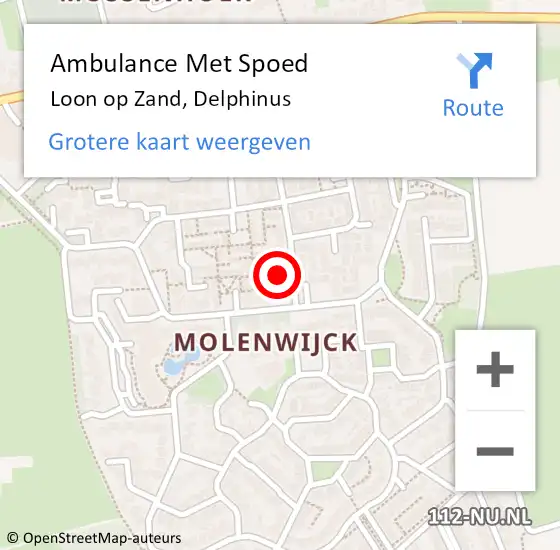 Locatie op kaart van de 112 melding: Ambulance Met Spoed Naar Loon op Zand, Delphinus op 8 februari 2017 16:58