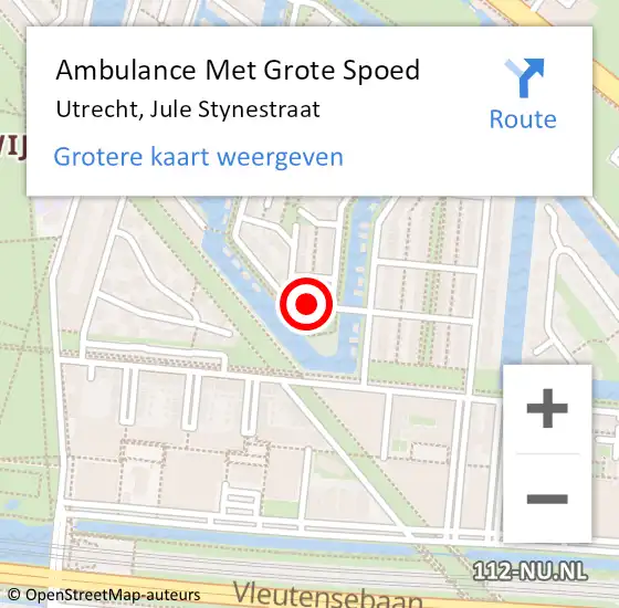 Locatie op kaart van de 112 melding: Ambulance Met Grote Spoed Naar Utrecht, Jule Stynestraat op 8 februari 2017 17:14